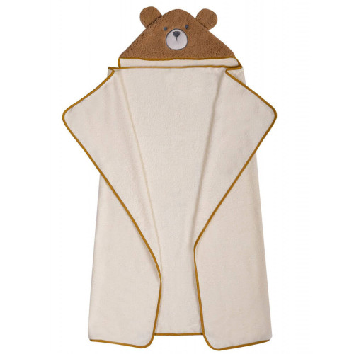 Okrycie kąpielowe z kapturkiem duży ręcznik 120x100 cm 100% bawełna Beżowy Miś