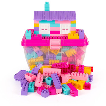 Klocki dla dziewczynki HEMAR K2 w kuferku małym z pokrywą do układania klocków pastelowe konstrukcyjne 2+