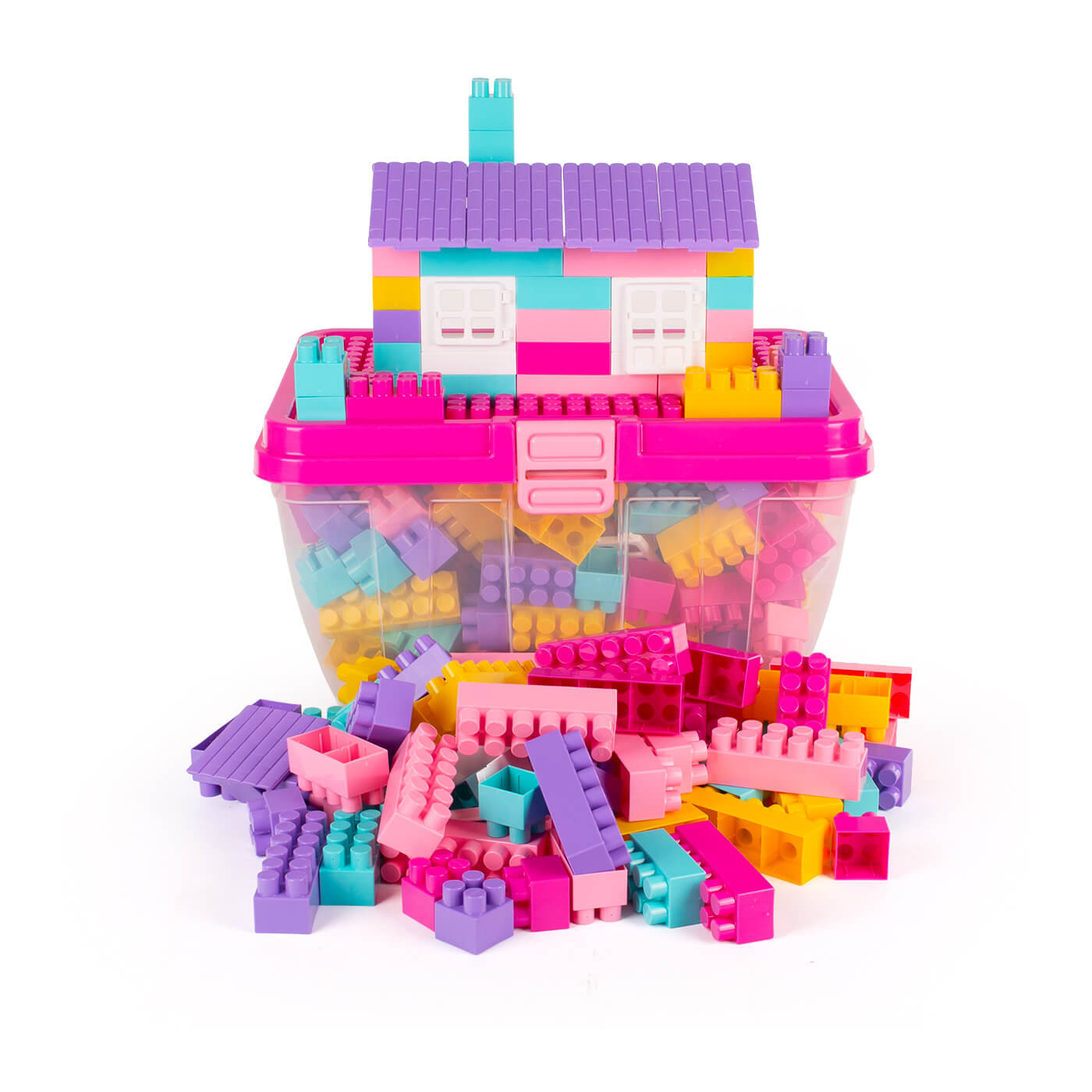 Klocki dla dziewczynki HEMAR K2 w kuferku małym z pokrywą do układania klocków pastelowe konstrukcyjne 2+