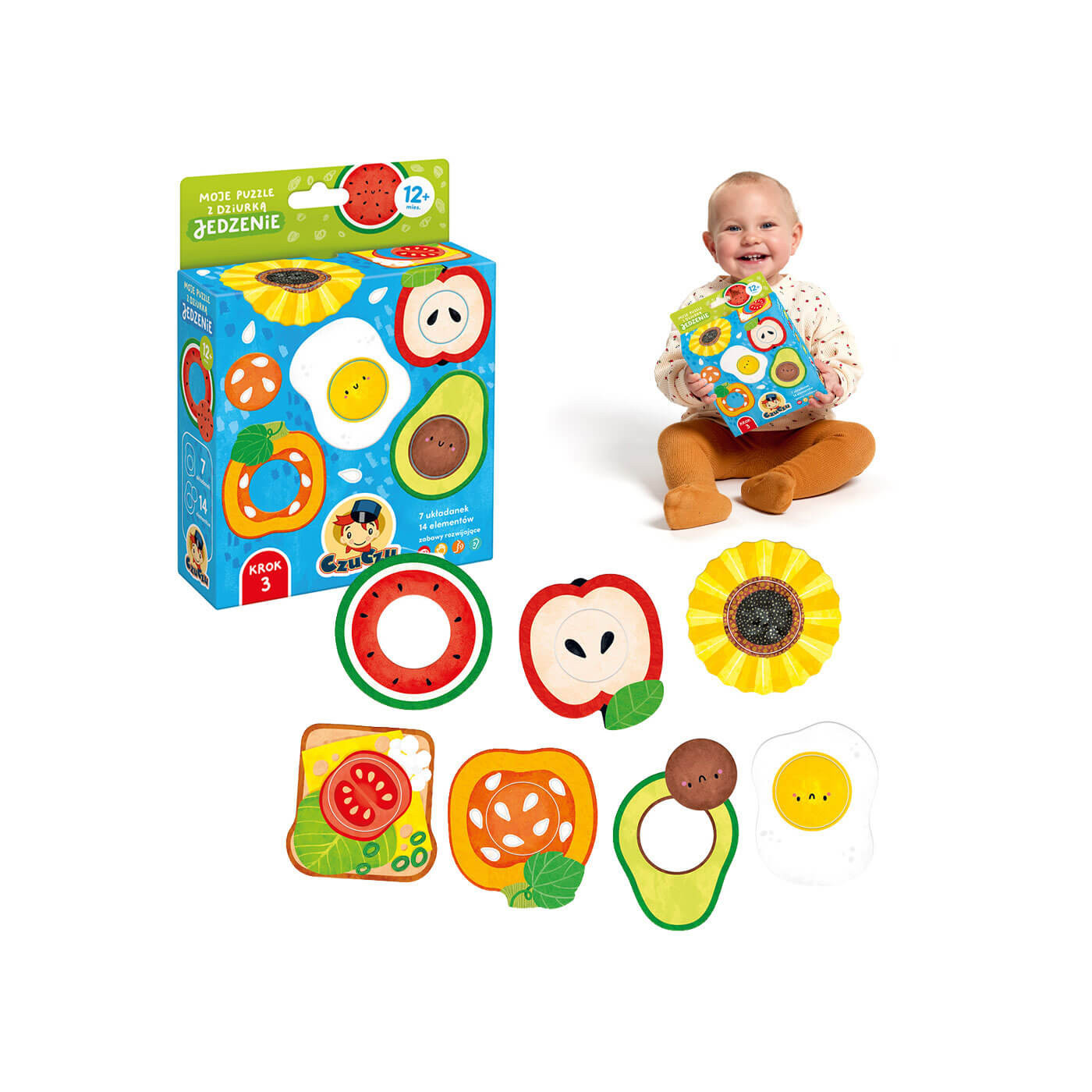 Puzzle z dziurką Jedzenie CzuCzu 12 m+ – Pierwsze puzzle dla maluszka od roku