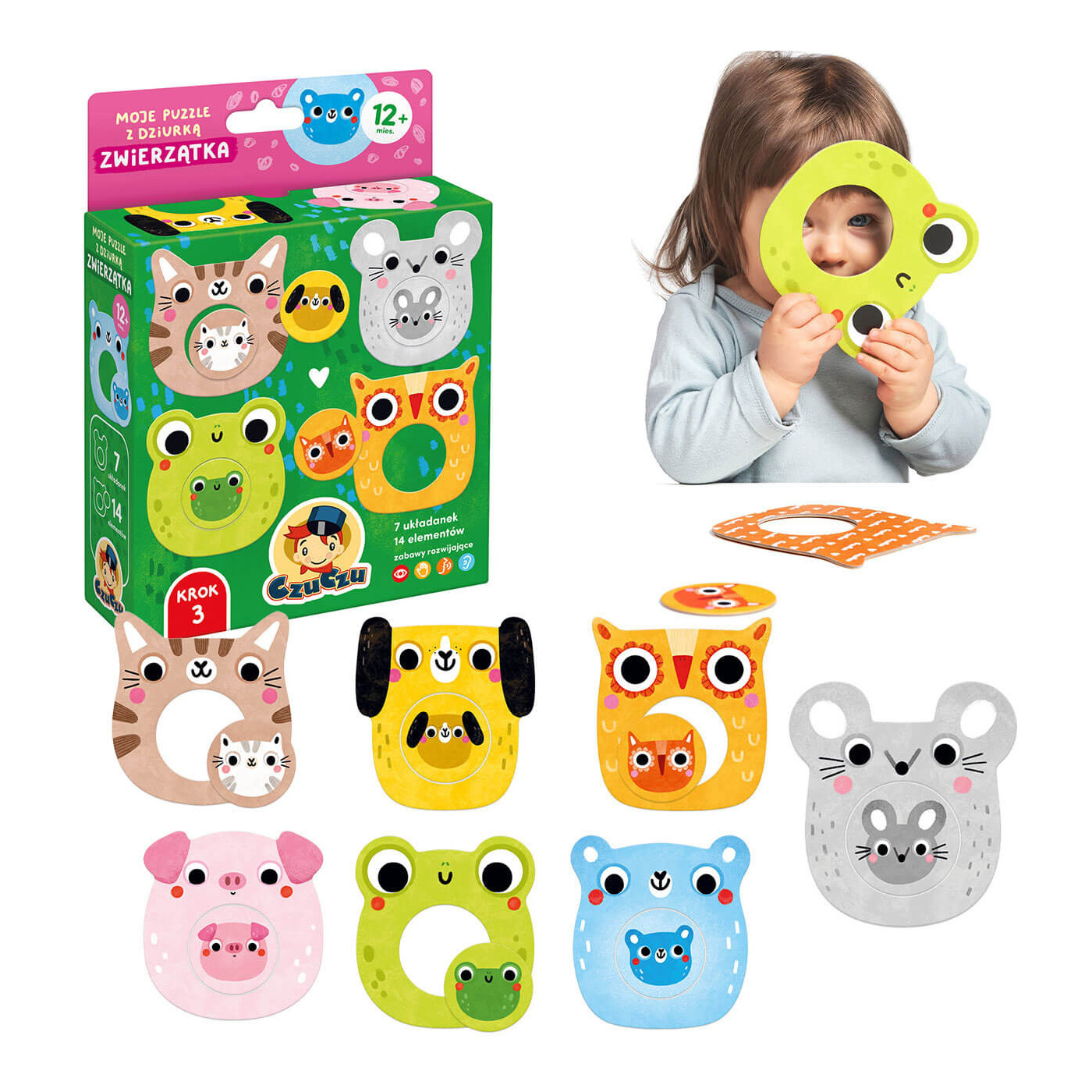 Puzzle z dziurką Zwierzątka CzuCzu 12 m+ – Pierwsze puzzle dla maluszka od roku