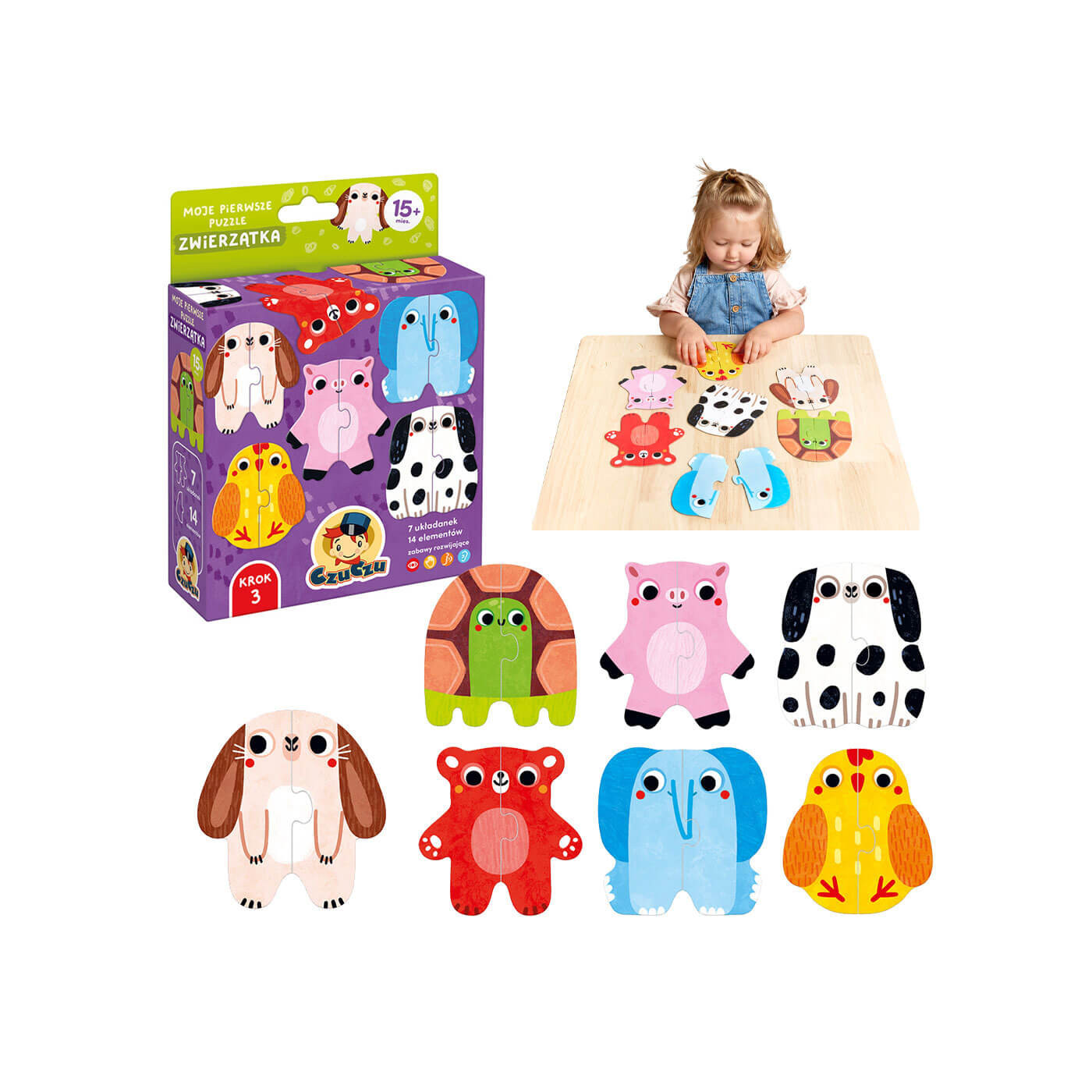 Puzzle Zwierzęta  CzuCzu 15 m+ – Pierwsze puzzle edukacyjne dla maluszka