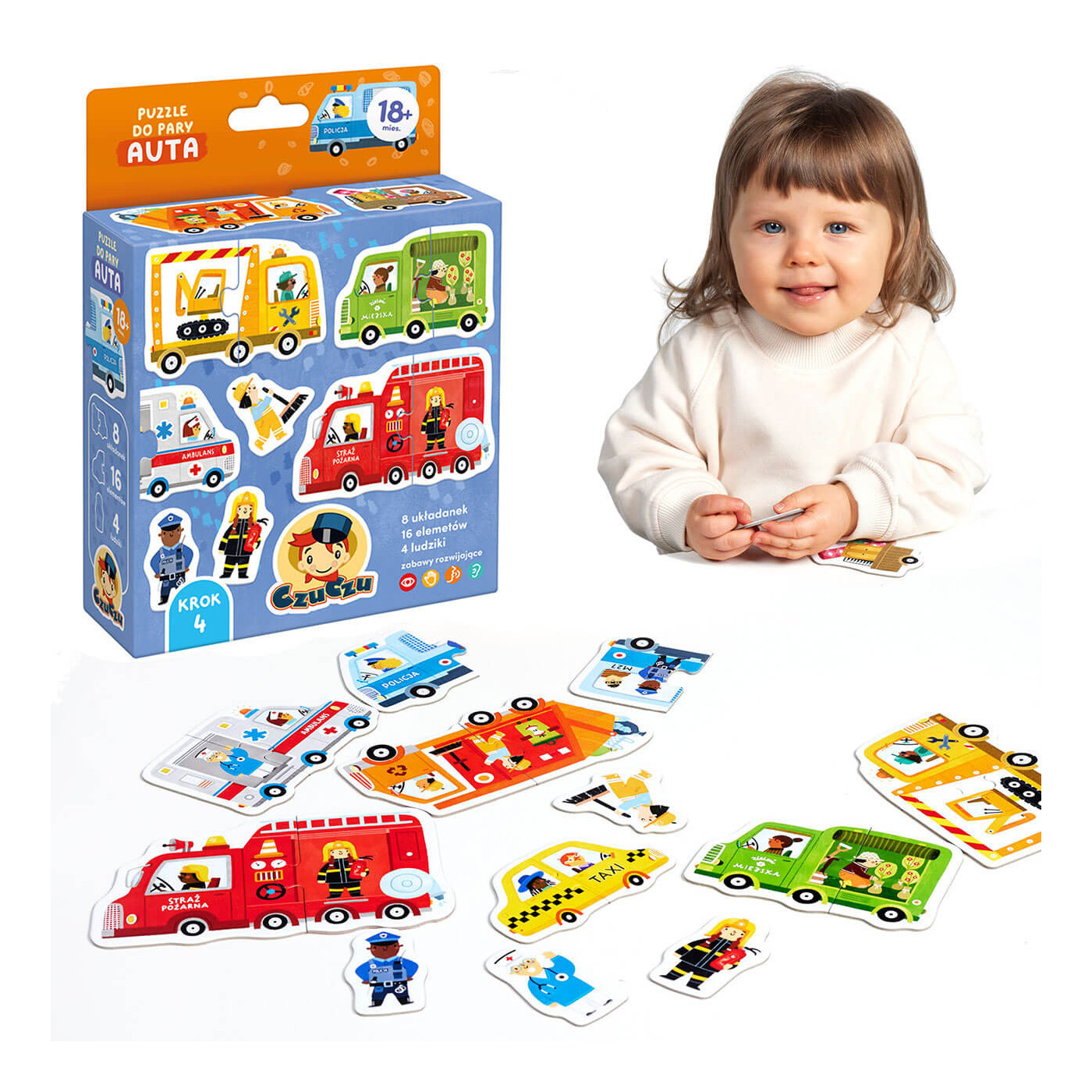 Puzzle do pary Auta CzuCzu 18 m+ – Pierwsze puzzle edukacyjne dla maluszka