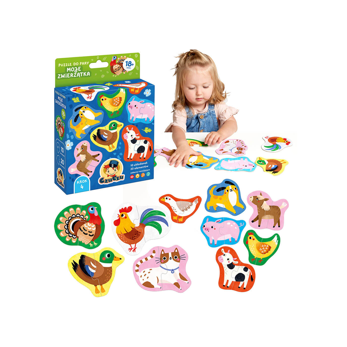 Puzzle do pary Moje zwierzątka CzuCzu 18 m+ – Pierwsze puzzle edukacyjne dla maluszka