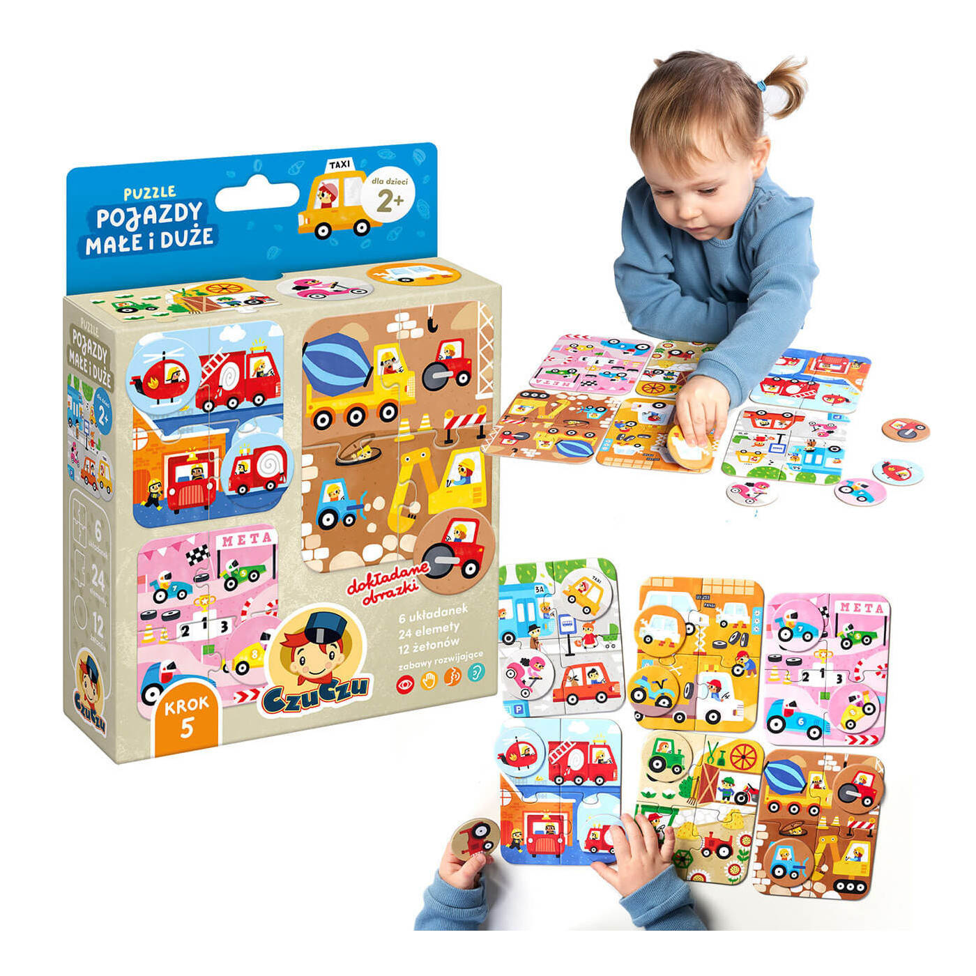 Puzzle Pojazdy małe i duże CzuCzu – Pierwsze puzzle 4 el. dla maluszka - 6 obrazków od 2 lat