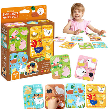 Puzzle Zwierzęta małe i duże CzuCzu – Pierwsze puzzle 4 el. dla maluszka - 6 obrazków od 2 lat