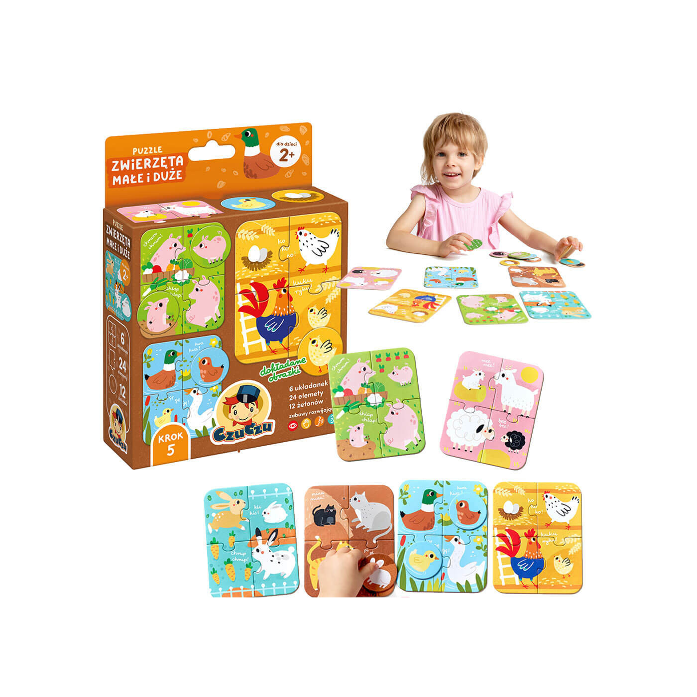 Puzzle Zwierzęta małe i duże CzuCzu – Pierwsze puzzle 4 el. dla maluszka - 6 obrazków od 2 lat