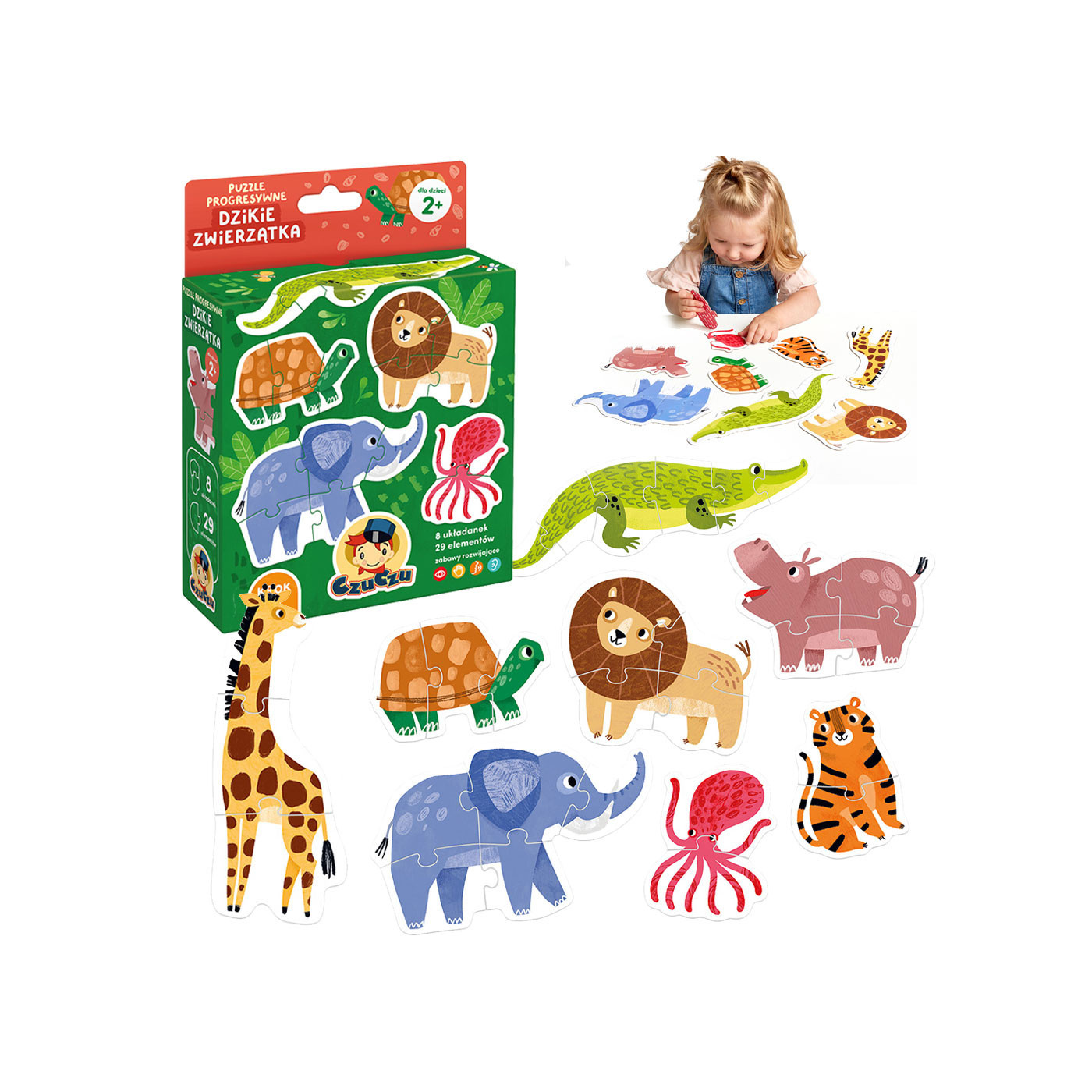 Puzzle Dzikie Zwierzęta CzuCzu – Pierwsze puzzle progresywne 29 el. - 8 układanek