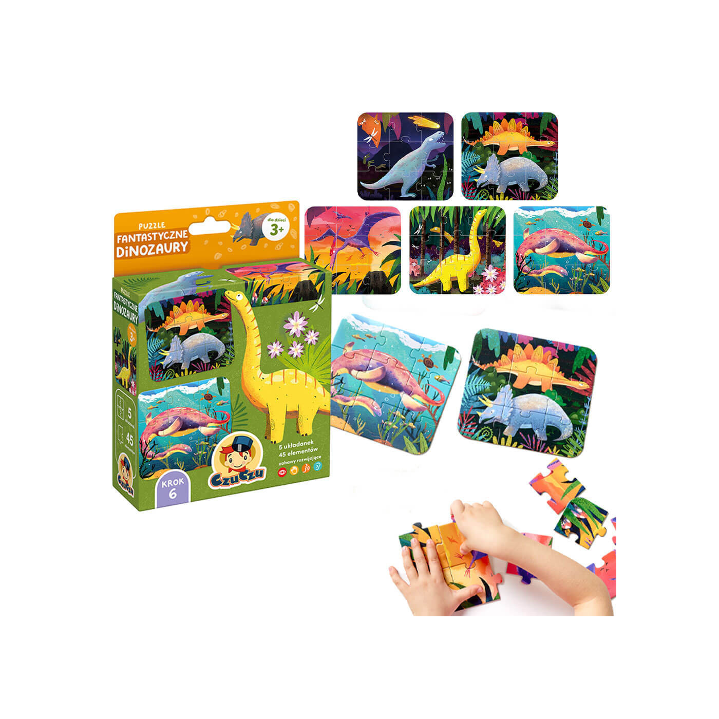 Puzzle Fantastyczne Dinozaury CzuCzu-  5 układanek / 45 el. puzzle dla trzylatka