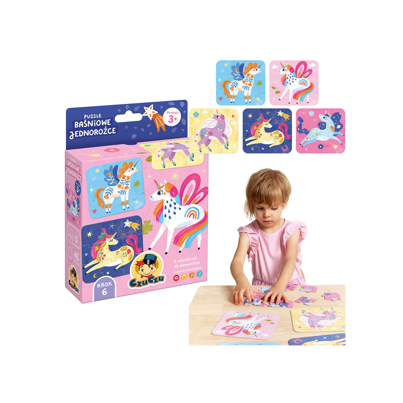 Puzzle Jednorożce CzuCzu-  5 układanek / 45 el. puzzle dla dziewczynki od 3 lat