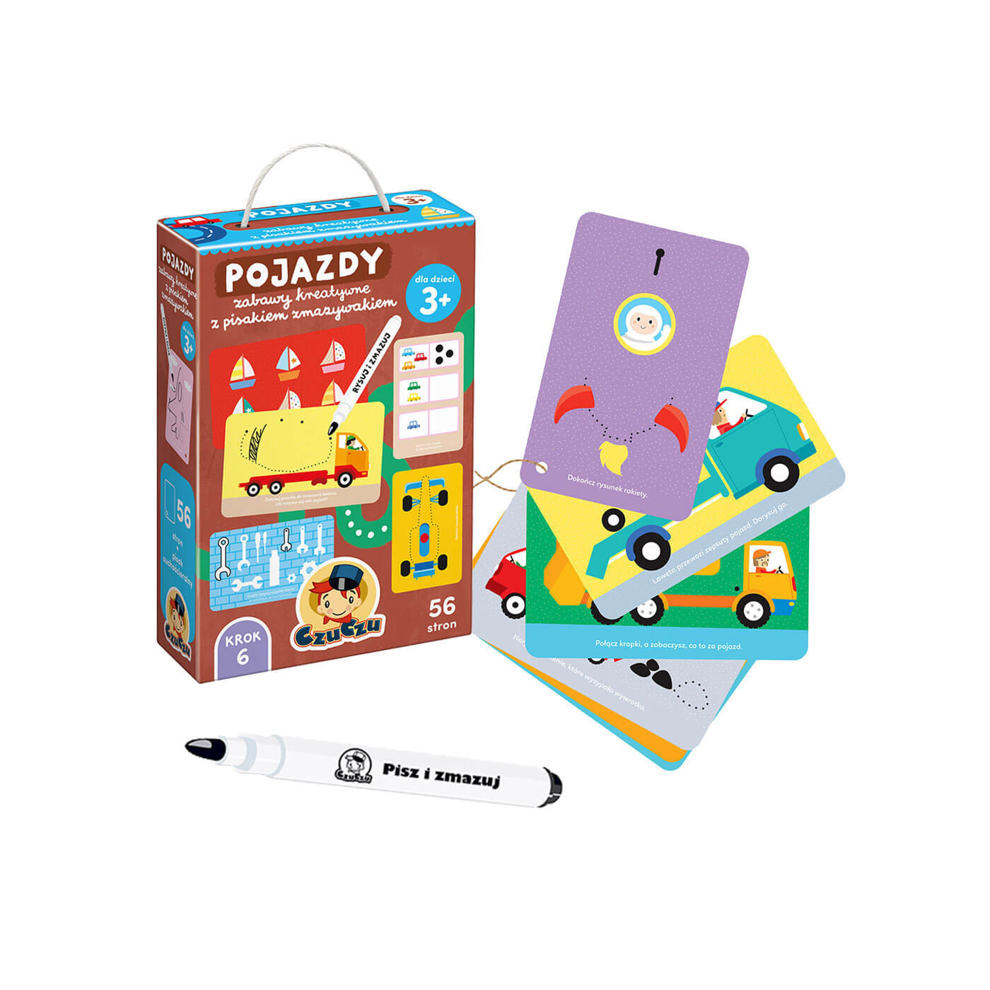 Poznaję pojazdy z CzuCzu – edukacyjna książeczka z zadaniami i pisakiem