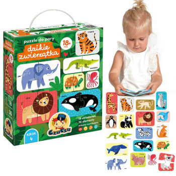 Puzzle CzuCzu Dzikie zwierzęta – proste dwuelementowe puzzle do pary od 18 m-ca