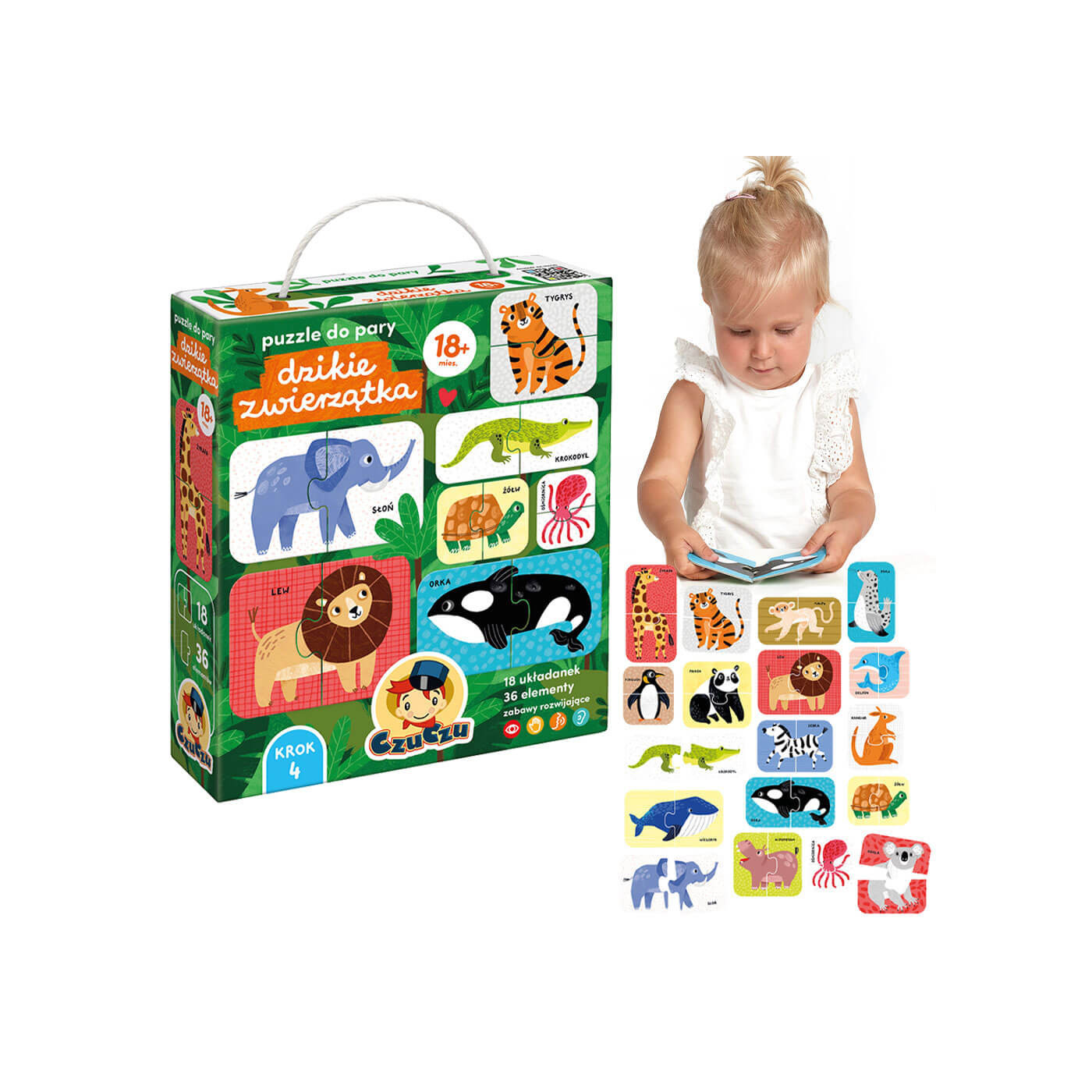 Puzzle CzuCzu Dzikie zwierzęta – proste dwuelementowe puzzle do pary od 18 m-ca