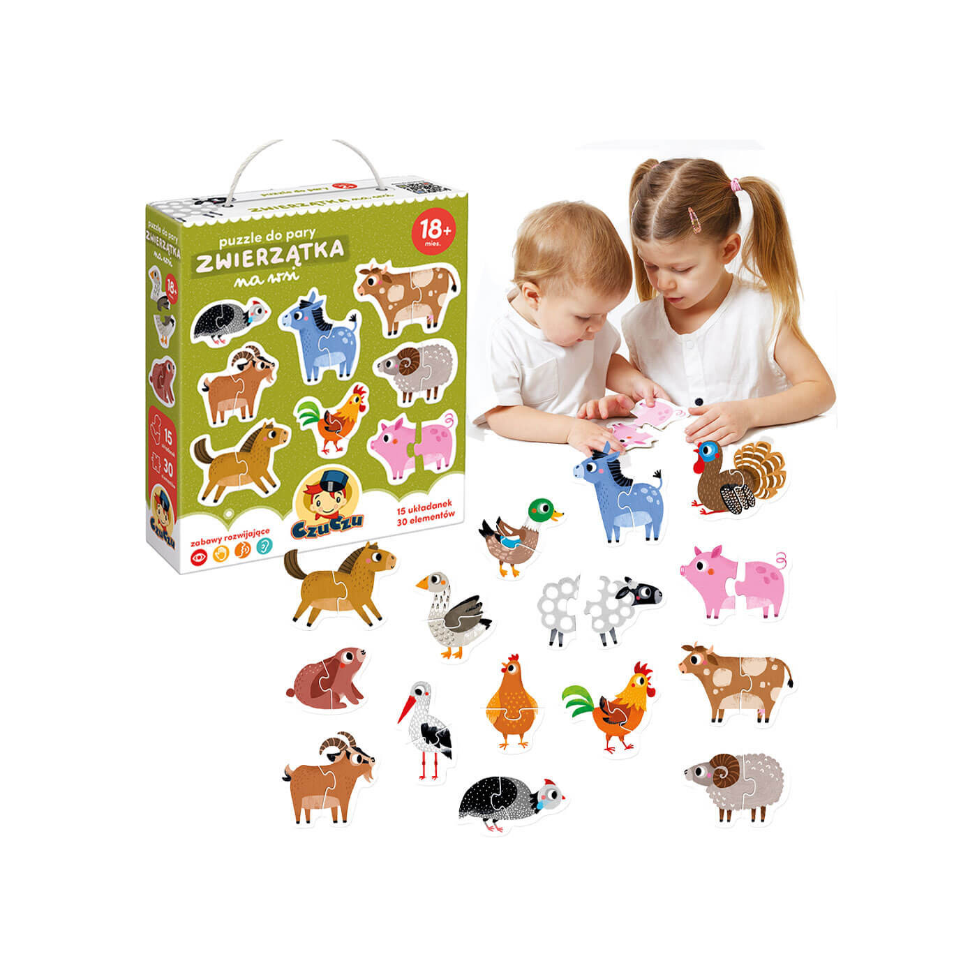 Puzzle do pary Zwierzątka na wsi CzuCzu – 15 dwuelementowych układanek