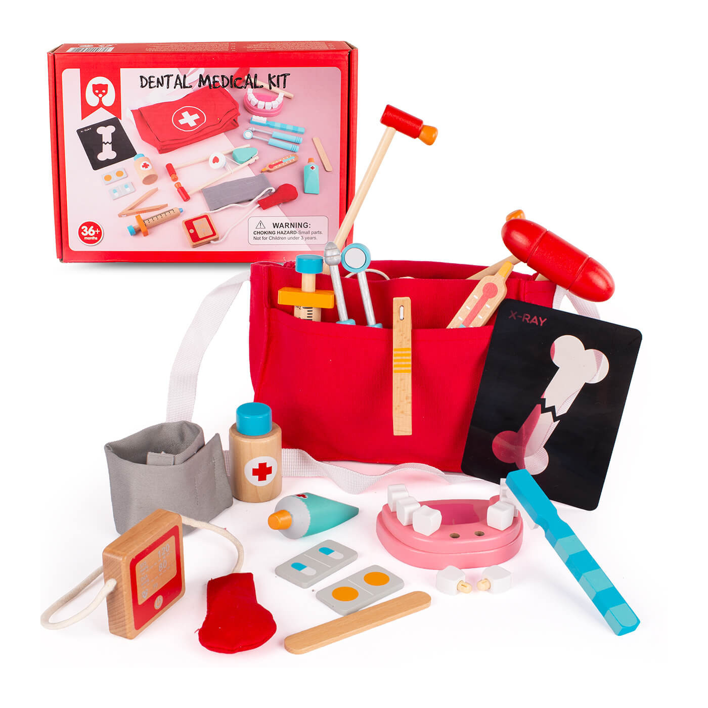 Zestaw lekarz, dentysta drewniany zabawka montesorii dla dzieci 3+