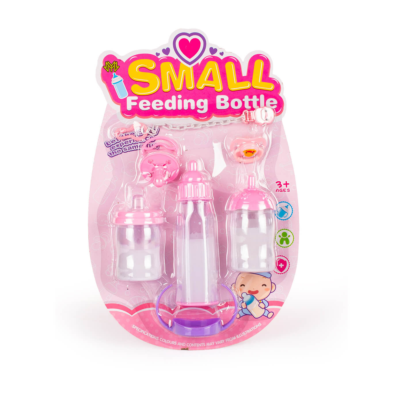 Zestaw akcesoriów dla lalek - magiczna butelka, kubek z mlekiem + Smoczek z łańcuszkiem