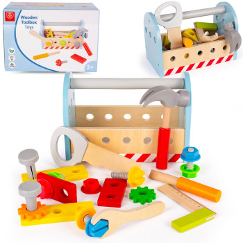 Drewniany zestaw narzędzi dla dzieci, skrzynka z narzędziami, montesorii, mała motoryka