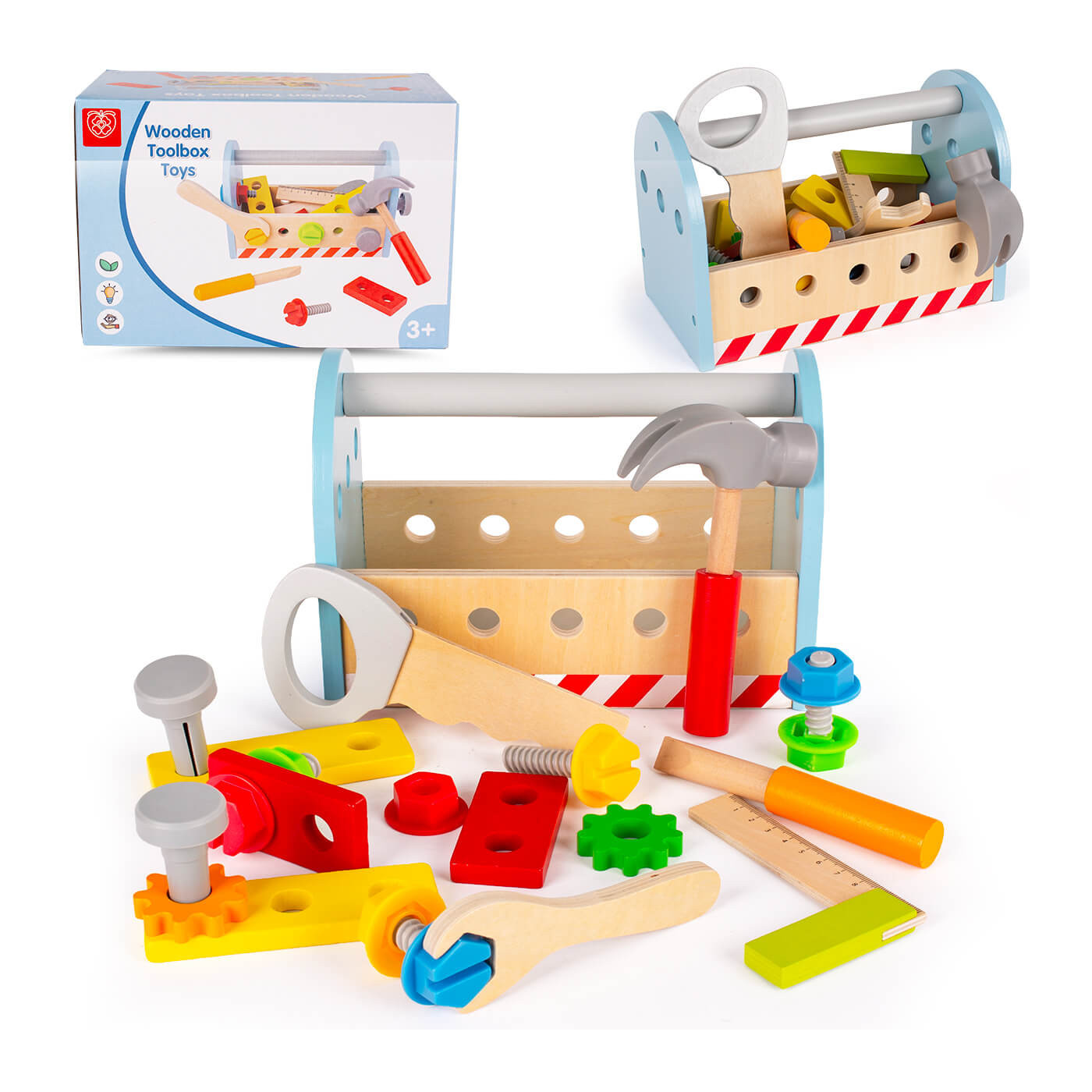 Drewniany zestaw narzędzi dla dzieci, skrzynka z narzędziami, montesorii, mała motoryka