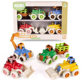 Zestaw autek, małych pojazdów dla dziecka, koparka, traktor spych 4 szt.