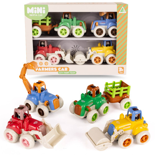 Zestaw autek, małych pojazdów dla dziecka, koparka, traktor spych 4 szt.