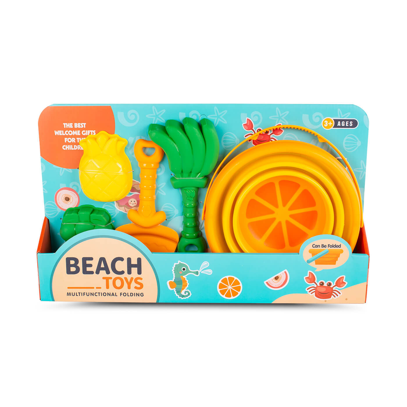 Składane wiaderko do piasku + łopatka i foremki zabawki do piaskownicy