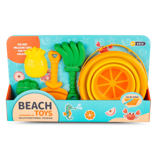 Składane wiaderko do piasku + łopatka i foremki zabawki do piaskownicy