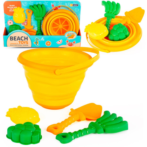 Składane wiaderko do piasku + łopatka i foremki zabawki do piaskownicy