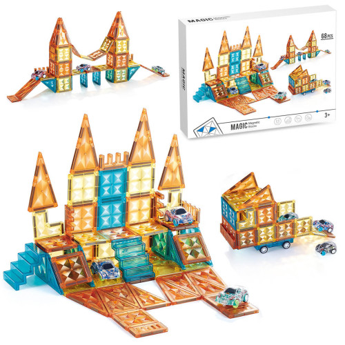 Klocki magnetyczne 3D dla dzieci, konstrukcyjne, geometryczne edukacyjne 68 el. 3+