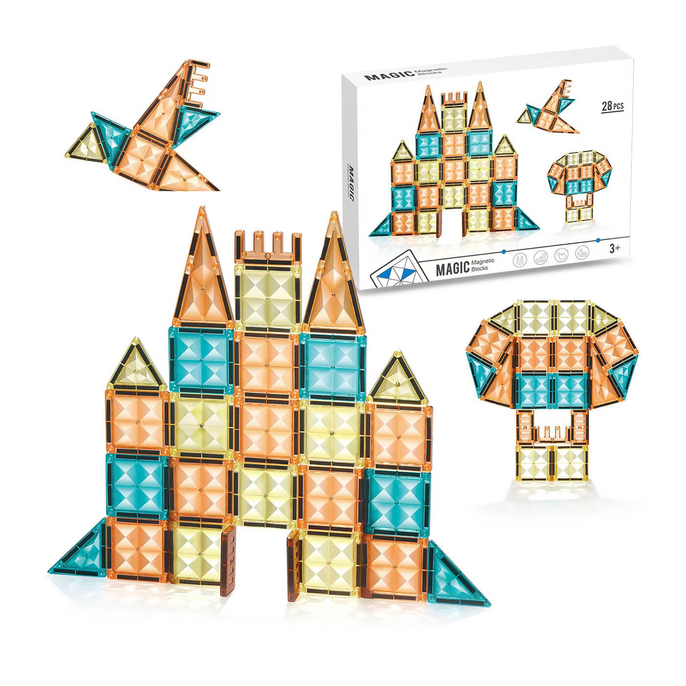 Klocki magnetyczne 3D dla dzieci kreatywne, klocki konstrukcyjne 28 el. 3+