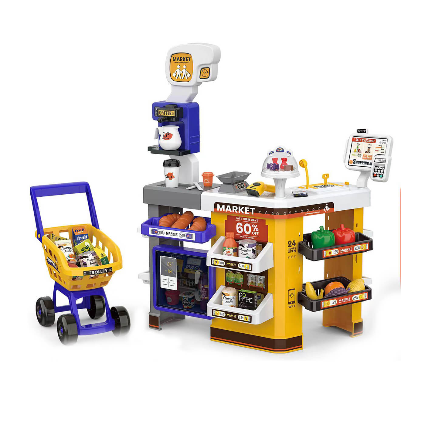 Supermarket sklep dla dzieci z wózkiem sklepowym i akcesoriami XXL