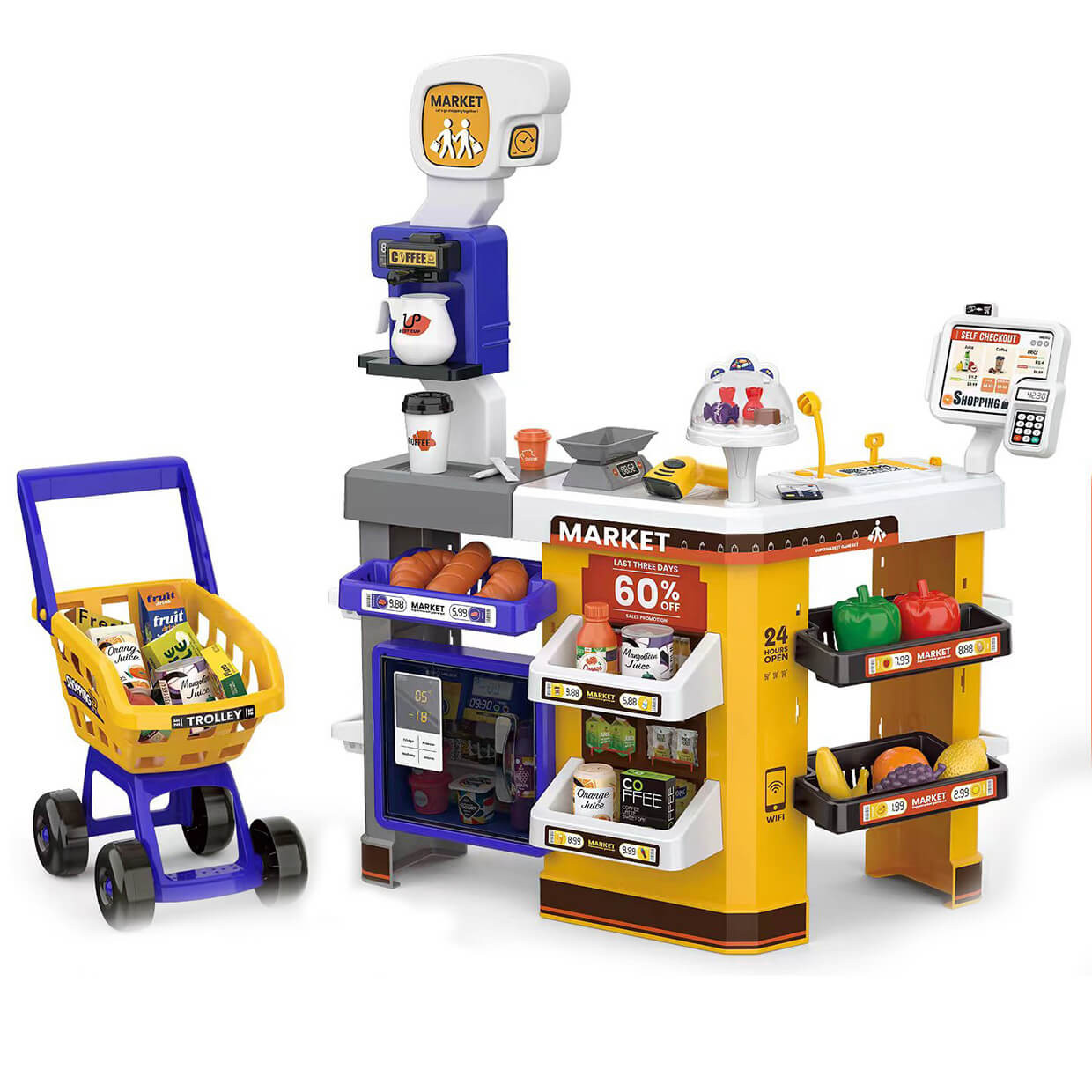 Supermarket z wózkiem sklepowym zabawka dla dziewczynki