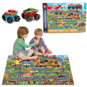 Mata podłogowa z ulicami i autkami 120x80 cm + zestaw resoraków 3+