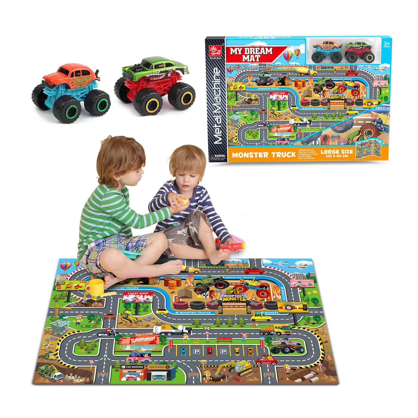 Mata podłogowa z ulicami i autkami 120x80 cm + zestaw resoraków 3+