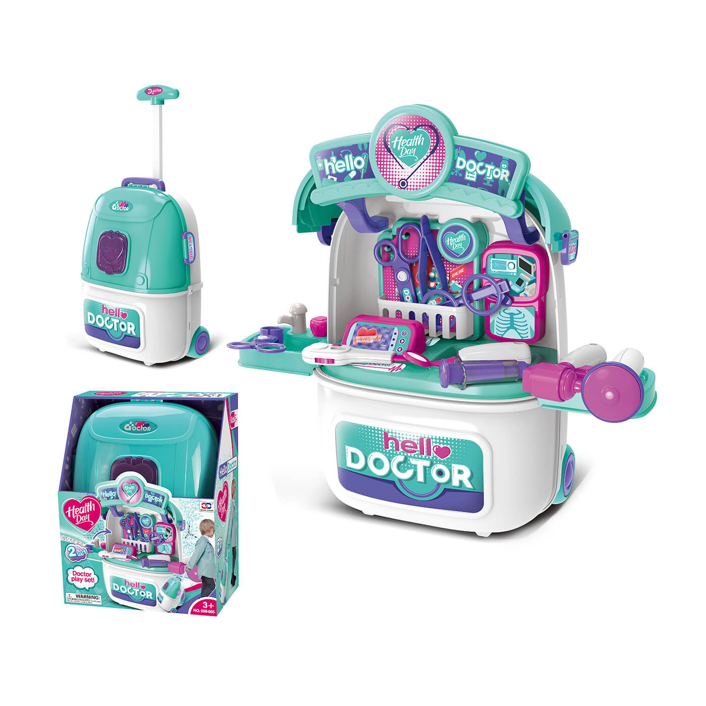 Zestaw lekarza dla dzieci w walizce, zestaw lekarski na kółkach rozkładany