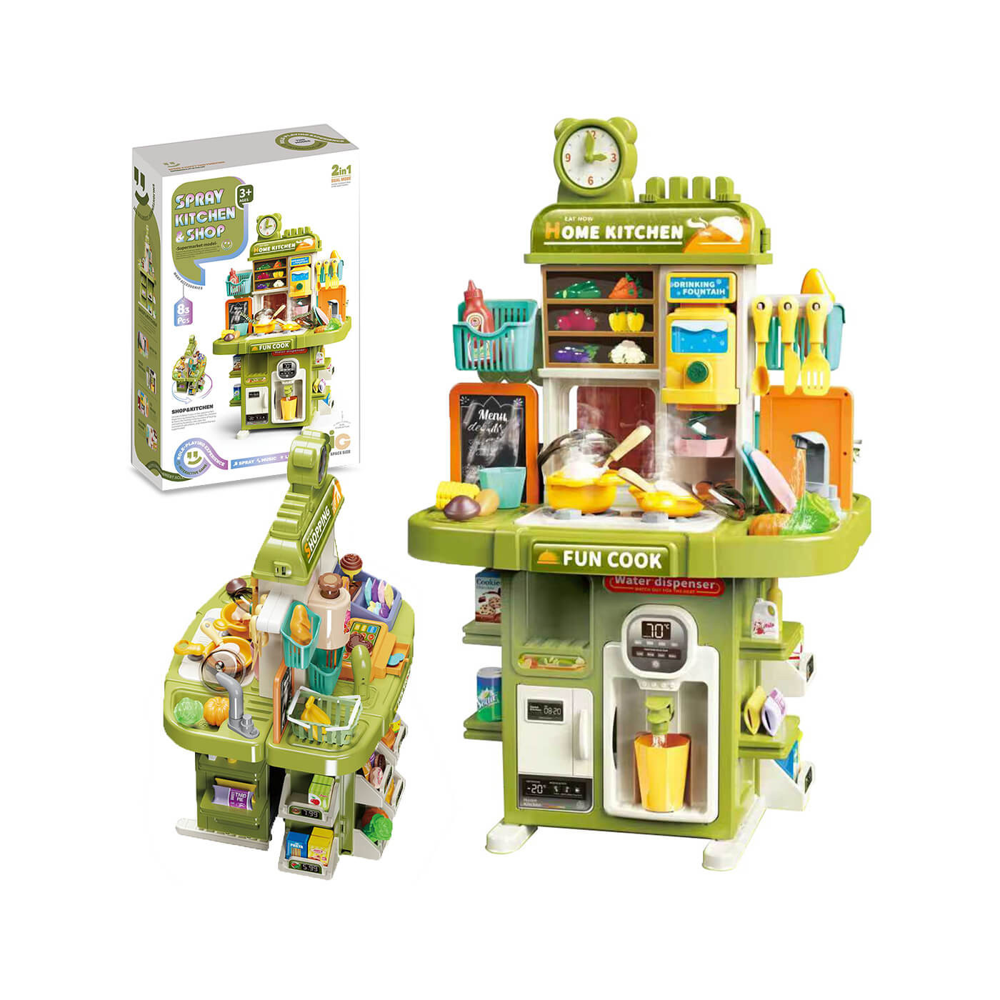 Kuchnia, Supermarket sklep dla dzieci 2w1 + akcesoria 83 el. dźwięki