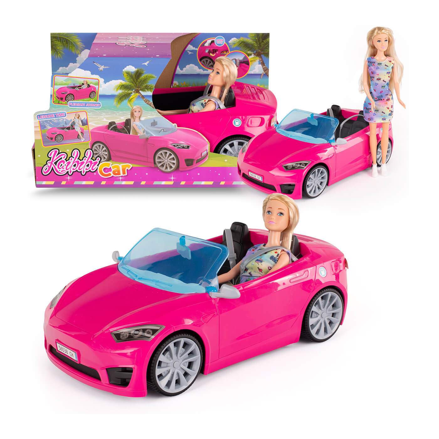 Lalka z samochodem, lalka w kabriolecie modna lalka + auto 3+