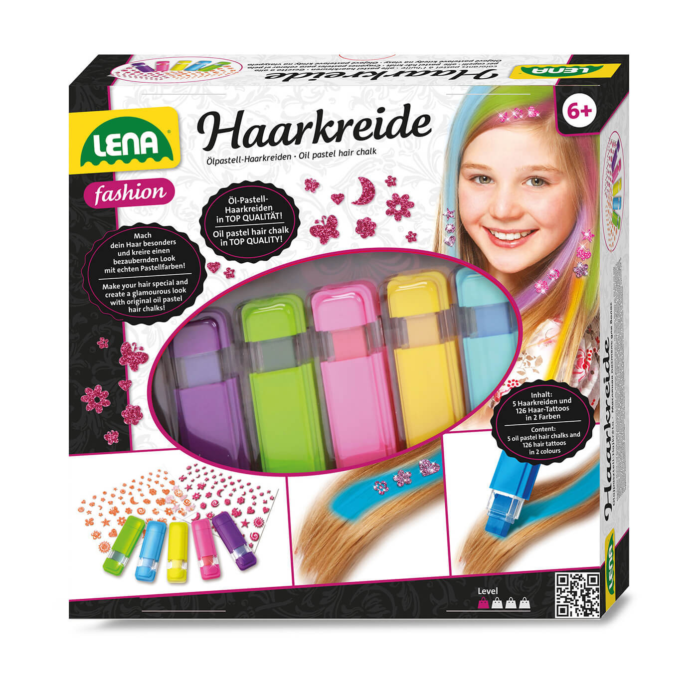 Zestaw kred do włosów dla dzieci zmywalna - 5 kolorów + zestaw naklejek 6+