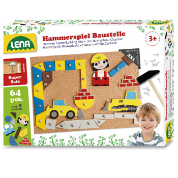 Zestaw kreatywny dla chłopca - tablica korkowa, młotek i gwoździe Plac budowy 3+