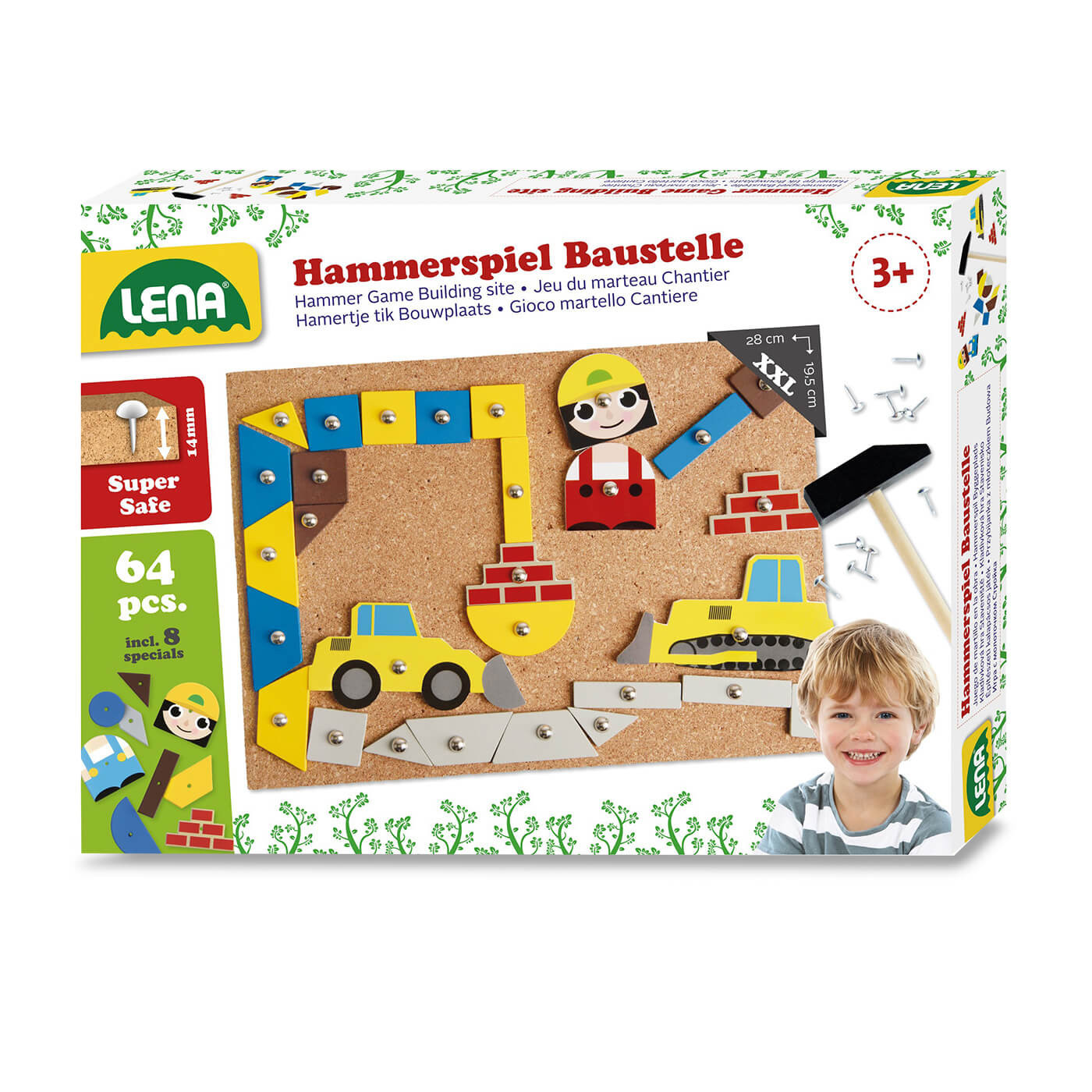 Zestaw kreatywny dla chłopca - tablica korkowa, młotek i gwoździe Plac budowy 3+