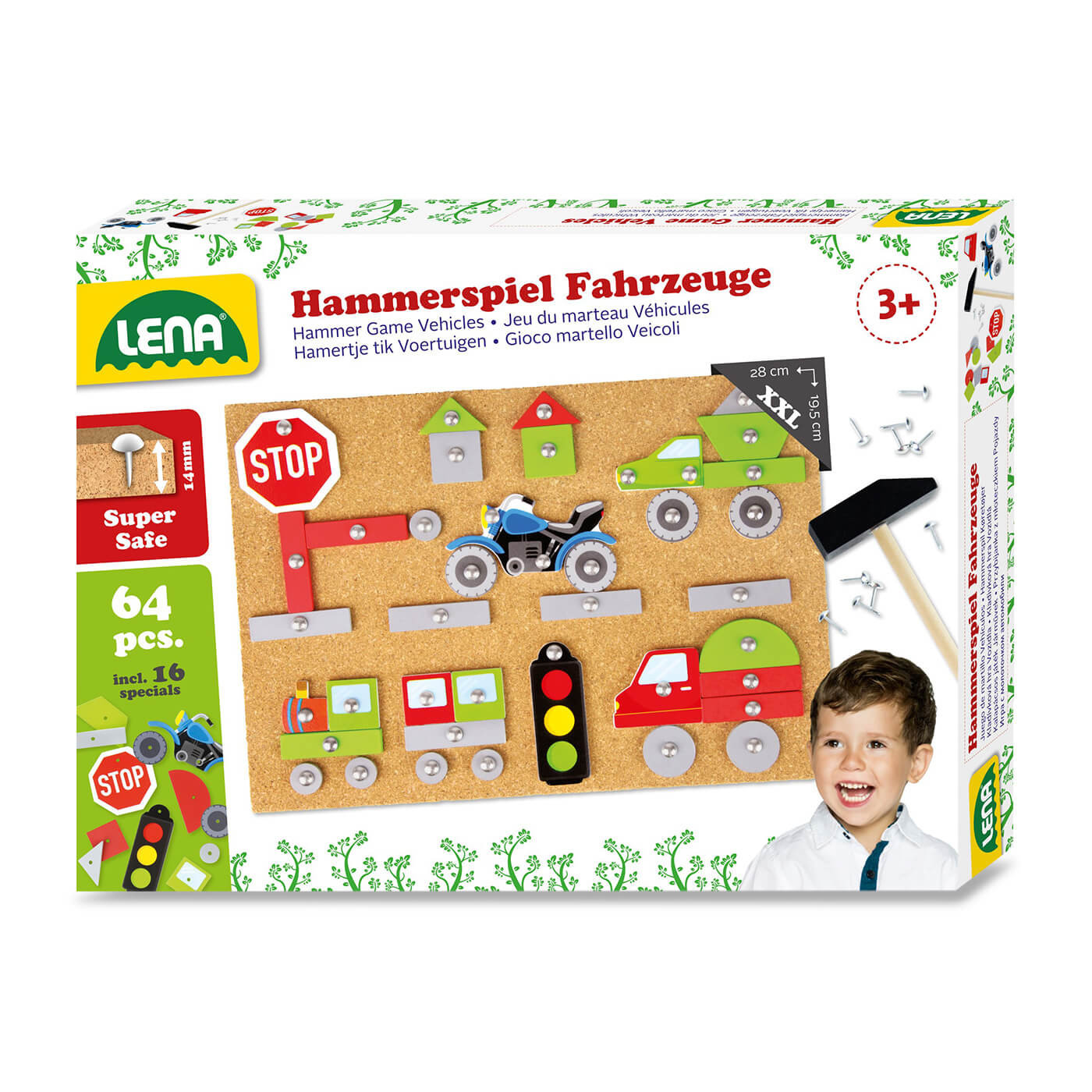 Przybijanka, zabawka kreatywna - tablica korkowa, młotek i gwoździe 3+