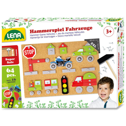 Przybijanka, zabawka kreatywna - tablica korkowa, młotek i gwoździe 3+