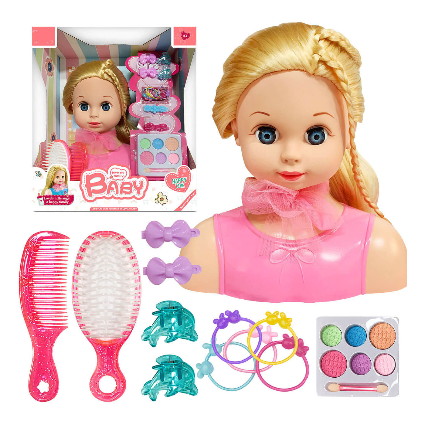 Głowa do czesania dla dziewczynki,  mała stylistka, zestaw fryzjerski z akcesoriami
