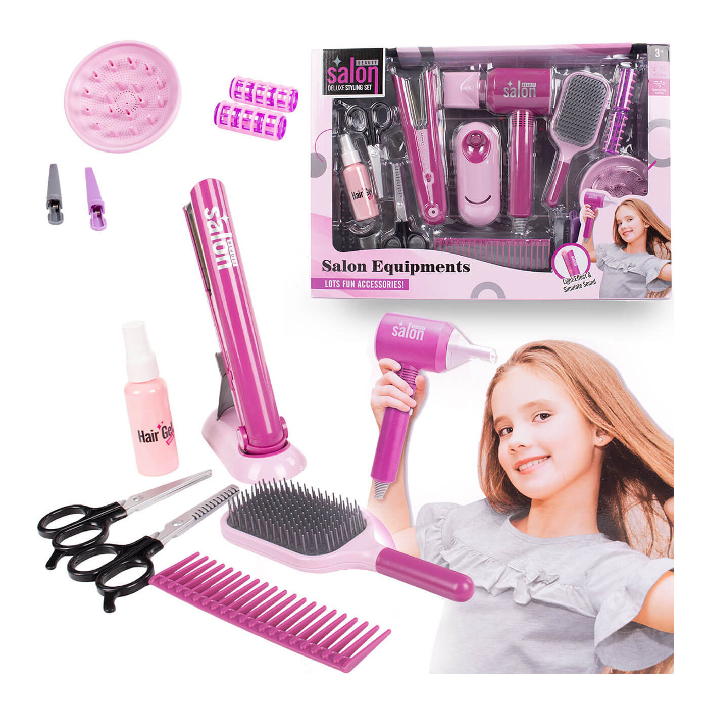 Zestaw fryzjerski z  suszarką i prostownicą z efektami + akcesoria fryzjerskie