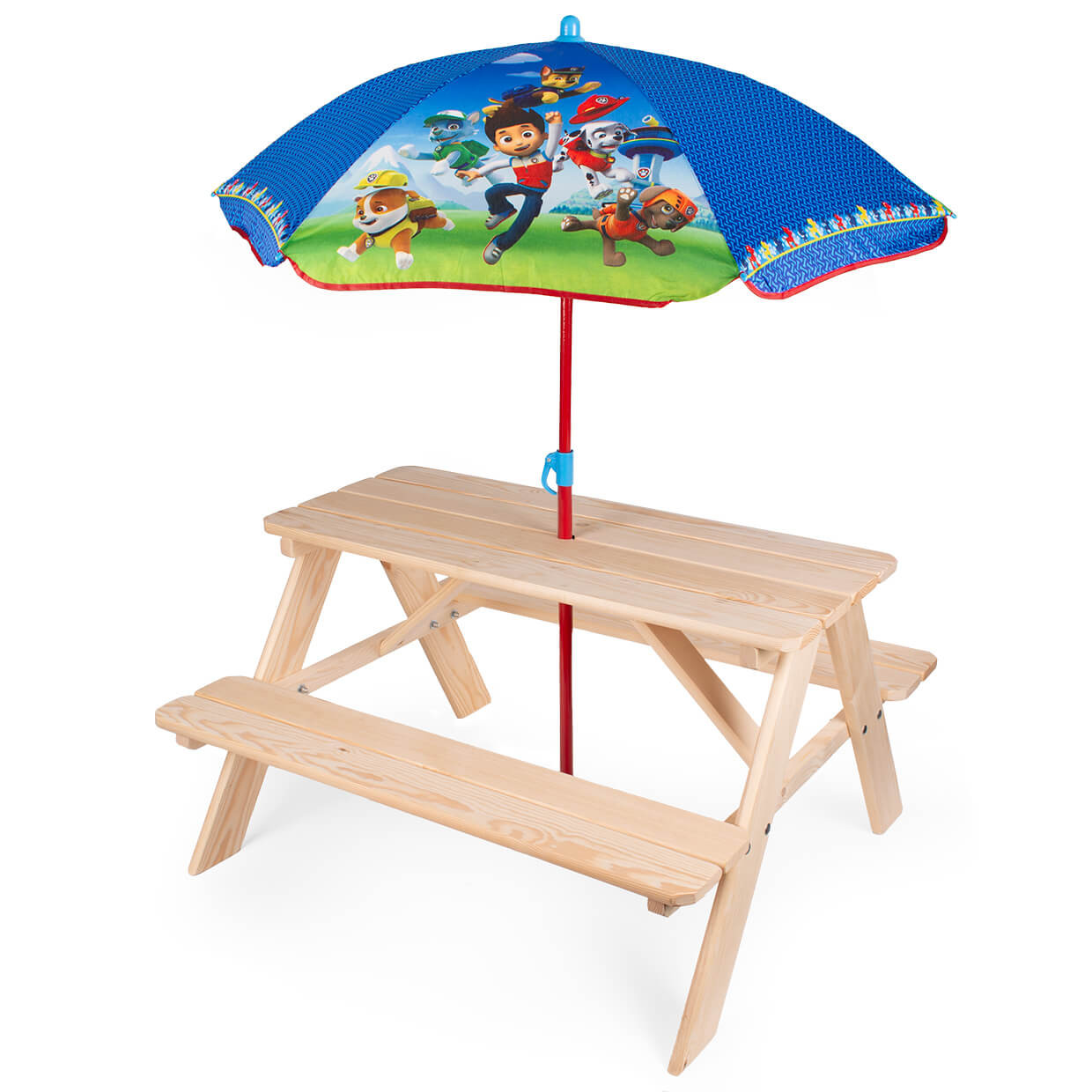 Zestaw ogrodowy dla dzieci drewniany stolik i parasol ogorodowy