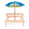 Drewniany stolik ogrodowy dla dzieci z parasolem plażowym Psi Patrol