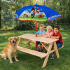 Drewniany stolik ogrodowy dla dzieci z parasolem plażowym Psi Patrol