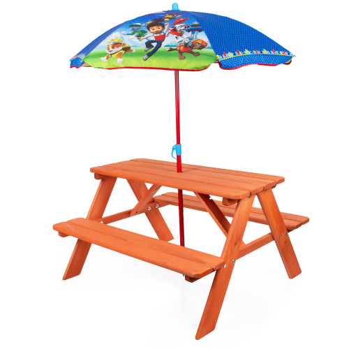 Stolik ogrodowy dla dzieci z parasolem plażowym Psi Patrol drewniany