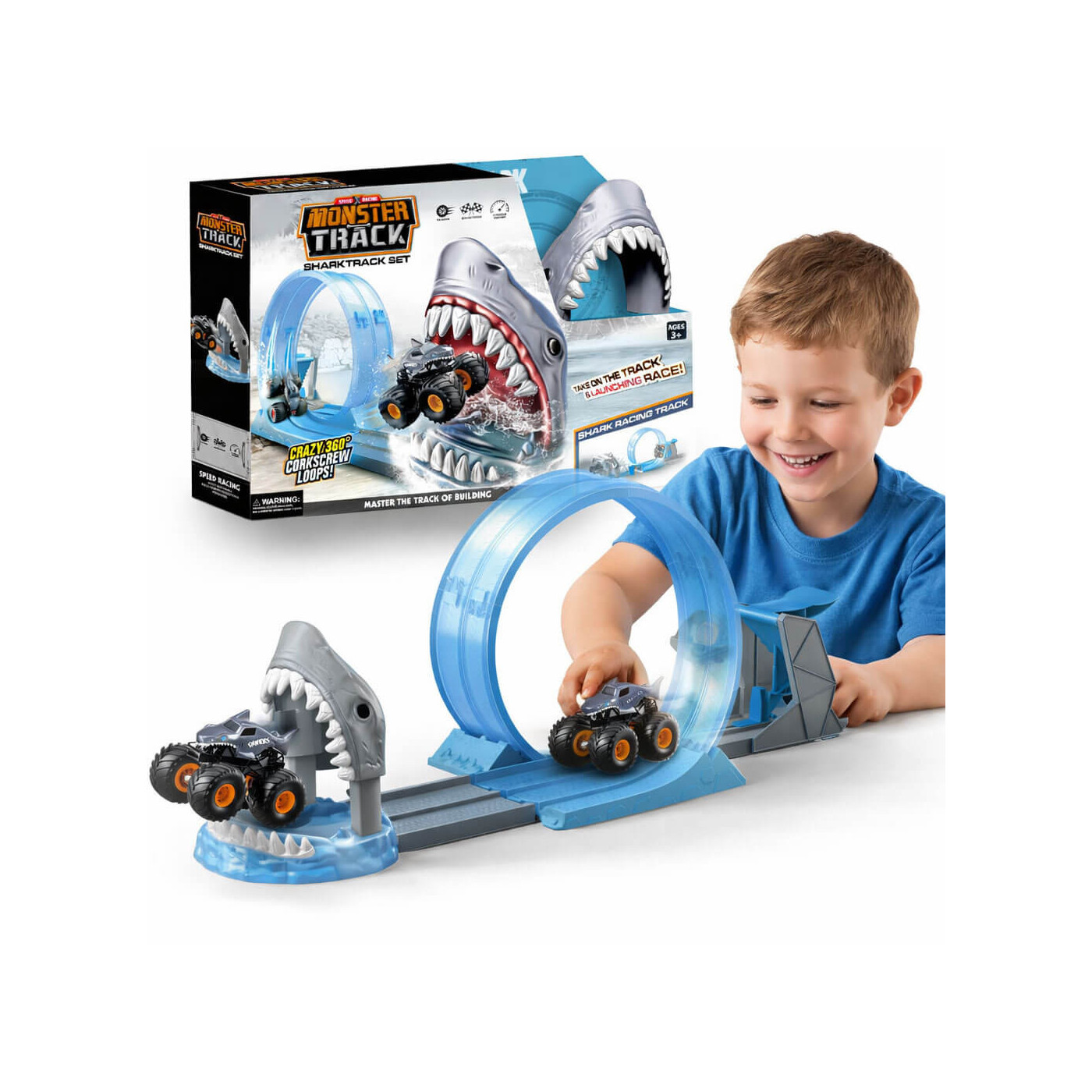 Tor Wyścigowy Monster Track Shark z Pętlą 360° + Autka | Zabawka dla Dzieci 3+