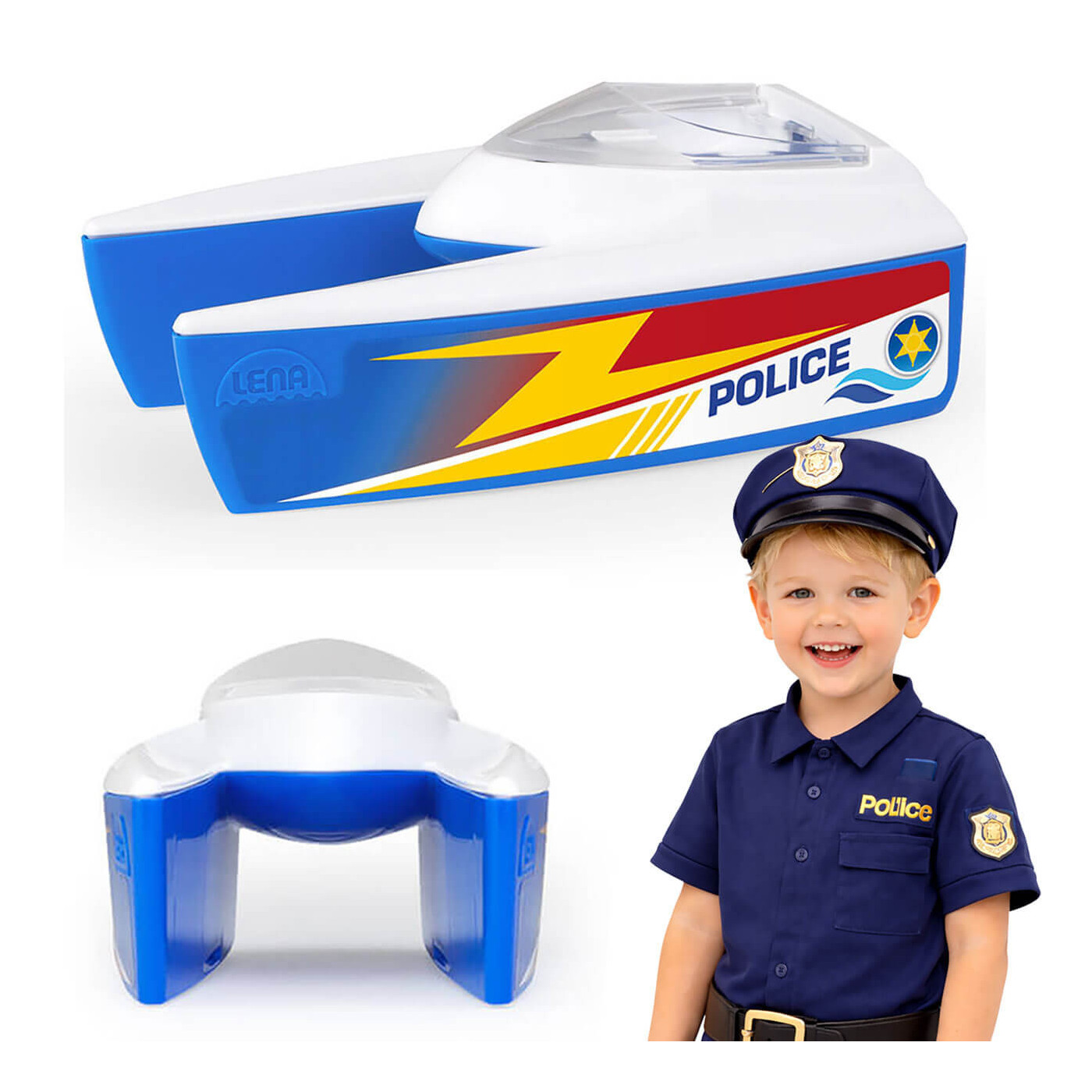 Łódka policyjna Katamaran dla Dzieci – Zabawka do Wody Basen Wanna LENA