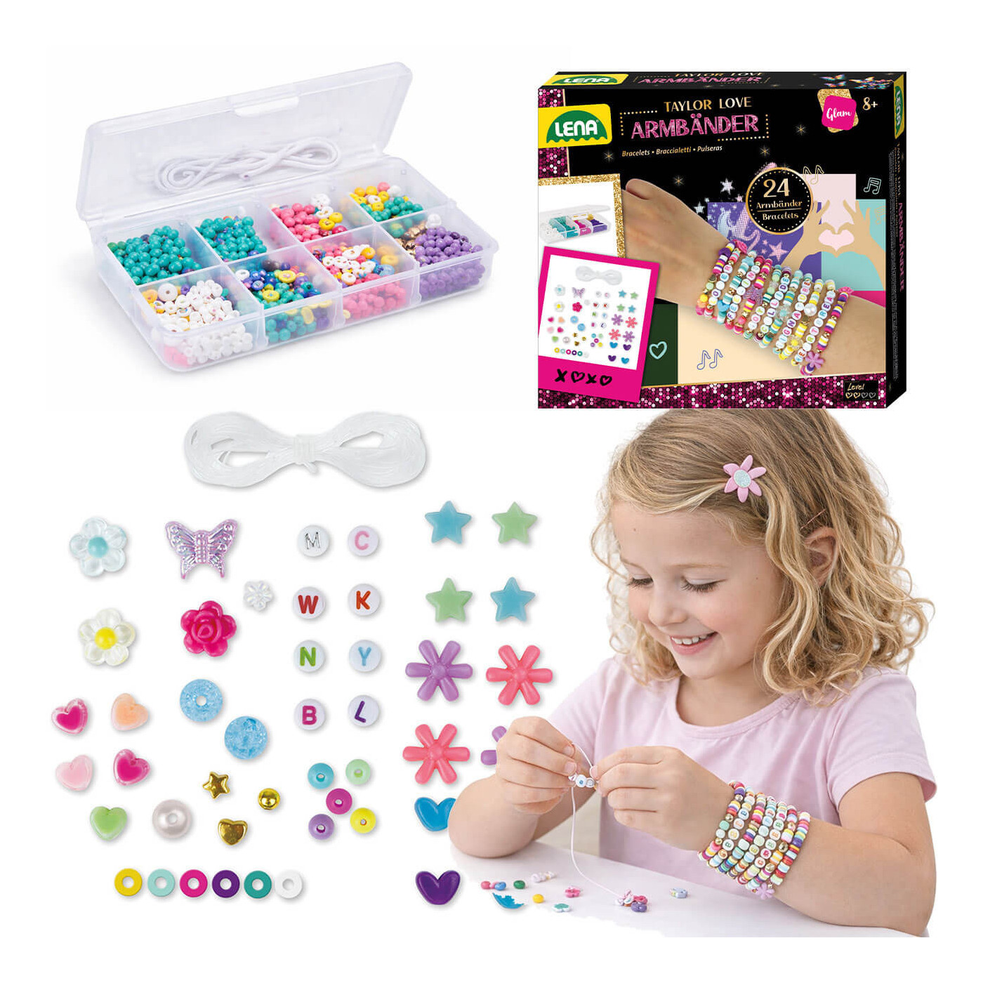 Zestaw do robienia bransoletek,  koraliki do tworzenia w szkatułce LENA  8+